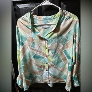 Alfred Dunner Women's Abstract Print Blouse - Green and Cream